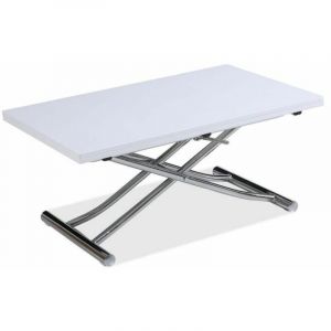 Image de Inside75 Table basse relevable extensible TRENDY laqué blanc Brillant/Pied Chromé 110 x 70/140 cm - blanc