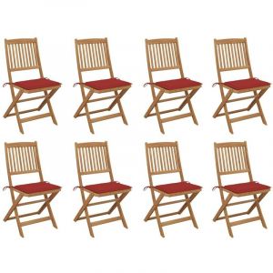 VidaXL Lot de huit chaises de jardin pliantes avec coussins en bois d'acacia massif de couleur rouge Vida XL