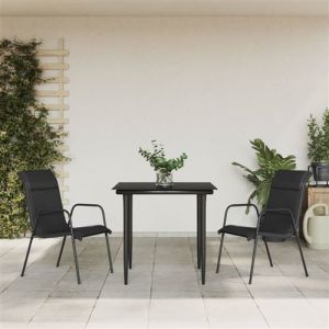 Image de VidaXL Ensemble &agrave; manger de jardin 3 pcs noir textil&egrave;ne et acier