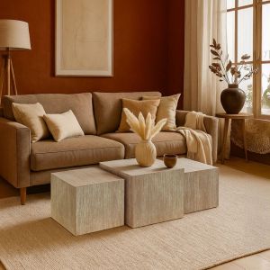 Lot de 3 tables basses Balkor Effet Travertin Beige