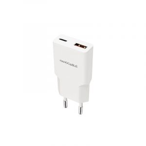 Nano cable Chargeur 10.10.2025 USB-C PD 25W + USB-A QC Blanc Double Port Charge Rapide