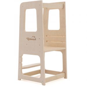 Tour d'Apprentissage Montessori Robincool Evolutive 40x44x90 cm en Bois Éco avec Hauteur Réglable et Barre de Sécurité