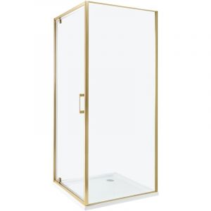 Beliani Cabine de Douche Carré en Verre Trempé 80 x 80 x 185 cm Porte Simple Doré Darli