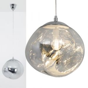 Suspension Design Moderne avec Grand Abat-jour en Verre Métallisé Chromé Irrégulier Douille E27 Melti D360mm