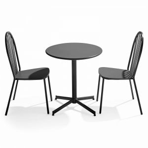 Oviala Ensemble table bistrot inclinable Ø70cm et 2 chaises en métal