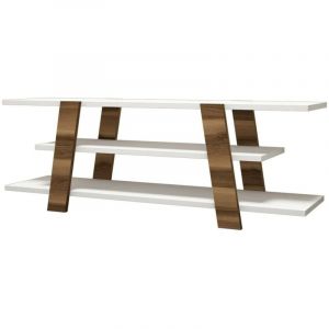 Dmora - Meuble tv Doukhadd, Buffet de salon, Armoire basse pour tv, Base murale de rangement, 120x34h42 cm, Noyer et Blanc