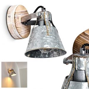 Hofstein Applique murale Berkeley en métal finition zinc et bois, spot mural pivotant de style rétro industriel, idéal dans un salon vintage, pour 1 ampoule E27 max. 60 Watt, compatible ampoules LED
