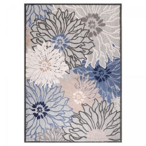 Tapis extérieur kilim rond pour terrasse et jardin bleu Ø150cm