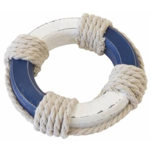 Ruedelafete Déco Bouée de sauvetage en bois blanc/bleue 11cm