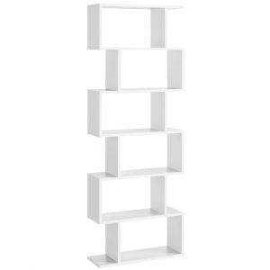 Bibliothèque, Étagère À 6 Niveau, Meuble De Rangement, Cloison Séparateur, Style Moderne, Blanc
