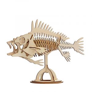 Dam Puzzle 3d en bois fossilis&eacute; de poisson 26 pi&egrave;ces. 34x11,5x22 cm.