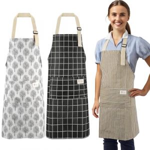 Image de Cheerhom 3 Pi&egrave;ces Tablier de Cuisine, Tablier de Cuisine Femme avec Deux Poches, Durable, Tablier de Cuisine Hommes Femmes pour Cuisiner, Griller, Peindre, Jardin, Restaurant, Caf&eacute;