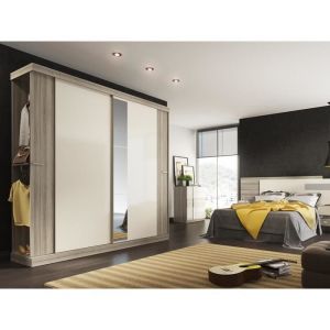 Kauf unique Armoire adalrik ii 2 portes coulissantes Avec miroir L231 cm C ne et Ivoire Naturel clair