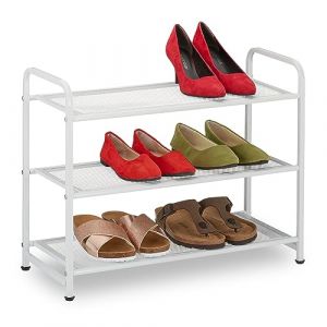 Relaxdays Étagère à Chaussures compacte, pour 6 Paires, en métal, 3 Niveaux, H x L x P : 48 x 60 x 25 cm, Blanche