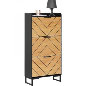 Sobuy FSR164-SCH Meuble &agrave; Chaussures Armoire &agrave; Chaussures 3 abattants Meuble d'entr&eacute;e Meuble de Rangement &agrave; Chaussures sur Pied