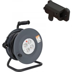 Zenitech Enrouleur H05VV-F 4 prises 40m 3G1,5 + coupe-circuit + support