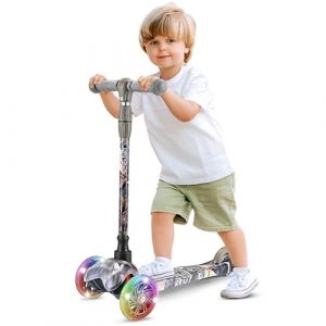 Hurtle Trottinette pour Tout-Petits avec Roues LED &ndash; Trottinette 3 Roues pour Enfants de 2 &agrave; 5 Ans, Guidon r&eacute;glable de 25'' &agrave; 28'', Style Planche l&eacute;g&egrave;re, Utilisation int&eacute;rieure/ext&eacute;rieure, Plateau