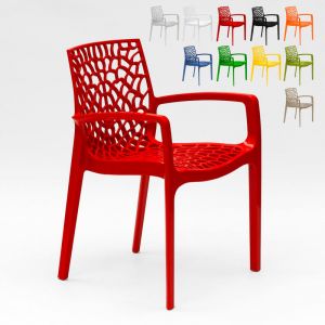 Grand Soleil Chaise en polypropylène accoudoirs jardin cafè GRUVYER ARM - couleur:Rouge