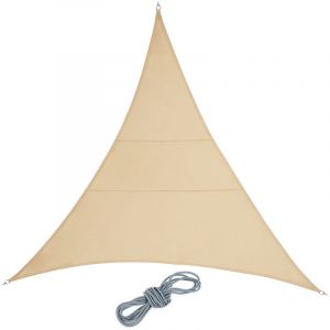 Image de Relaxdays Voile d'ombrage triangle, tissu PES, imperméable, concave, toile soleil avec cordes, 4 x 4 x 4 m, sable