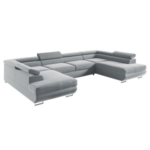 Petits-meubles - Canapé en u 5 places convertible avec coffre Lyam Gris clair