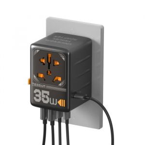 Adaptateur de Voyage Universel TESSAN 35W avec 2 USB-A et 3 USB-C Charge Rapide Noir
