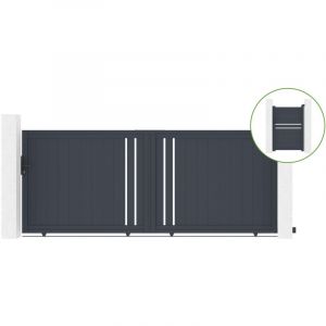 Portail coulissant 3,5m giona H.140cm alu gris + Portillon 1M cimone H.140cm alu