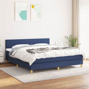 VidaXL Sommier &agrave; Lattes de Lit avec Matelas, Lit Rembourr&eacute;, Lit Double, Lit Adulte de Chambre &agrave; Coucher Int&eacute;rieur, Moderne, Bleu 160x200 cm Tissu