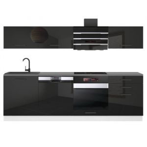 Cuisine Equipee Complete Linda Muebles de Cuisine Complets - 240 cm. Cuisine Complete avec Plan de Travail, Noir très Brillant - Belini