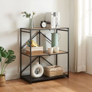 [en.casa] - tag&egrave;re autoportante pliante Telemark &agrave; 3 niveaux m&eacute;tal mdf 81 x 68 x 38 cm noir effet ch&ecirc;ne