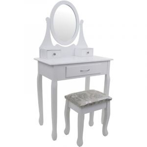 Coiffeuse - avec miroir et tabouret - 75x40x137 cm - blanc - Blanc