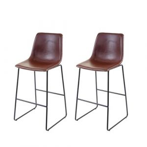 Image de 2x tabouret de bar HWC E54, chaise de bar/comptoir, vintage ~ similicuir marron