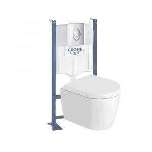 Duravit Pack WC suspendu sans bride compact Me by Starck + bâti support Rapid SL Projet + abattant + plaque chromé