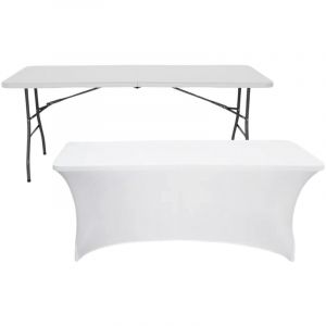 Table pliante 240cm Blanc + Housse Traiteur 7house