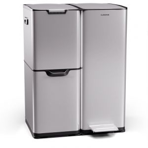 Klarstein Poubelle de cuisine 60 l grande poubelle avec 3 compartiments et couvercle grande poubelle à pédale pour la salle de bain poubelle à