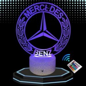 Lampe de Chevet 3D LED - Mercedes - Multicolore - T&eacute;l&eacute;commande - Design Contemporain - Ambiance Unique
