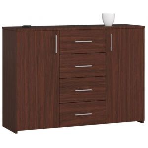 Commode Akord K45 Weng&eacute; 110 cm 2 portes 4 tiroirs fa&ccedil;ade Weng&eacute; 4 &eacute;tag&egrave;res 110x35x80 cm