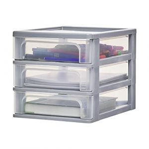 Iris Ohyama Tour de Rangement Plastique, 3 Petits Tiroirs, Gris, Ouverture Facile, Format A4, Meuble, Organisateur, Fournitures, pour Bureau, Fourniture Scolaire, Papeterie, Sans BPA, OCH-2030