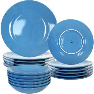 Image de Benetton UNITED COLORS OF . BE055 Set 18 pièces vaisselle Casa Llanos 26 cm creux 22 cm 6 assiettes à dessert 20 cm, Loza, Stoneware, bleu clair