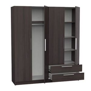 Image de Demeyere Armoire adulte GLORY - Décor chêne vulcano - 4 portes + 2 tiroirs - Made in France - L 176.3 x P 51,5 x H 198,5 cm