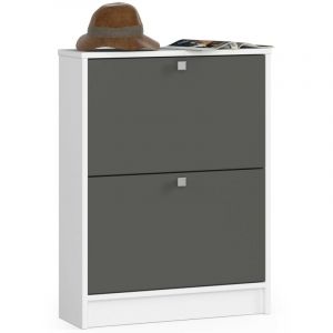 Meuble à chaussures AKORD Blanc 60 cm 2 portes façade Gris Graphite 2 étagères 60x20x80 cm