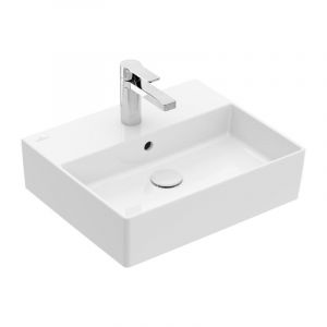 Image de Villeroy & Boch Memento 2.0, Lavabos muraux, 500 x 420 mm, Rectangulaire, pour robinetterie à 3 trou s, troude robinetterie central percé,avec trop-plein, TitanCeram