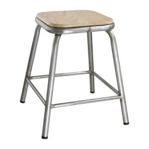 Bolero Tabouret Bas en Acier Galvanisé avec Assise en Bois (x 4) - Acier galvanisé