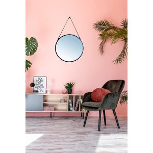 Miroir métal noir lanière 65x65 cm