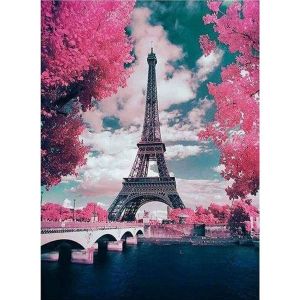 Figured’Art Diamond Painting Broderie Diamant 40x50cm Toile Entière Roulée avec Strass Perles Carrés - Tour Eiffel en Fleurs - Kit Complet 5D DIY Activité Manuelle Loisirs Créatifs Adultes