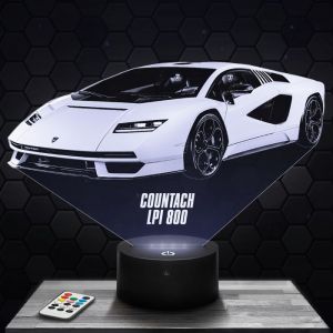 Lampe 3D - Lamborghini Countach LPI 800 - Jouet Miniature Cadeau Voiture Lamborghini - Veilleuse Led Tactile avec socle au choix