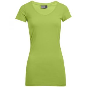 Image de Promodoro T-shirt long col V slim Femmes tion, XS, vert lime sauvage