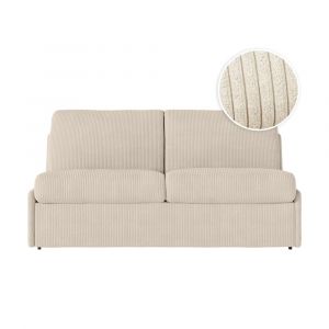 Loungitude Canapé convertible couchage 140x190cm velours beige matelas 13cm
