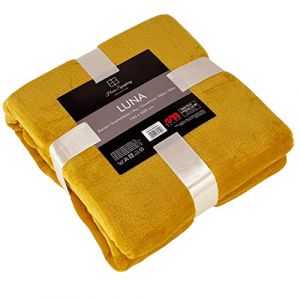 Couverture Microfibre Flanelle Couverture câlin Couverture jeté de lit 150x200 cm Jaune Moutarde