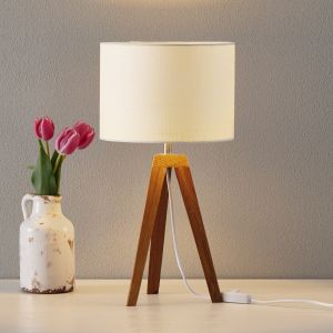 Markslojd Mark Slojd Lampe &agrave; poser tr&eacute;pied en bois et abat jour cylindre en tissu blanc Kullen - 44cm