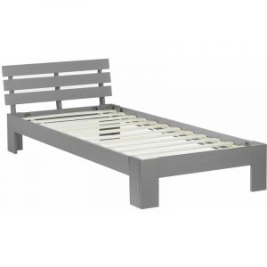 Décoshop26 Lit simple 1 personnes avec sommier à lattes en bois gris 90x 200 cm - gris